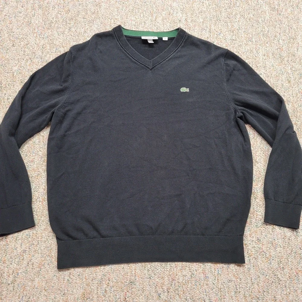 Lacoste Sweater Mens‎ 6 XL Black V Neck Pullover Classic Fit Preppy Crocodile